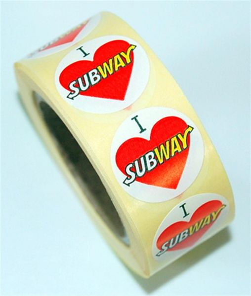 A new marketing label - I Love Subway lapel sticker.