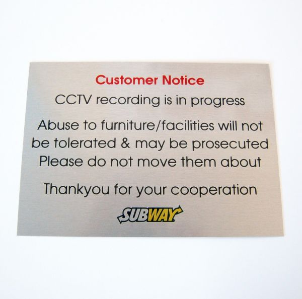 Aluminium Customer Notice Sign With Subway Logo (210x150mm)