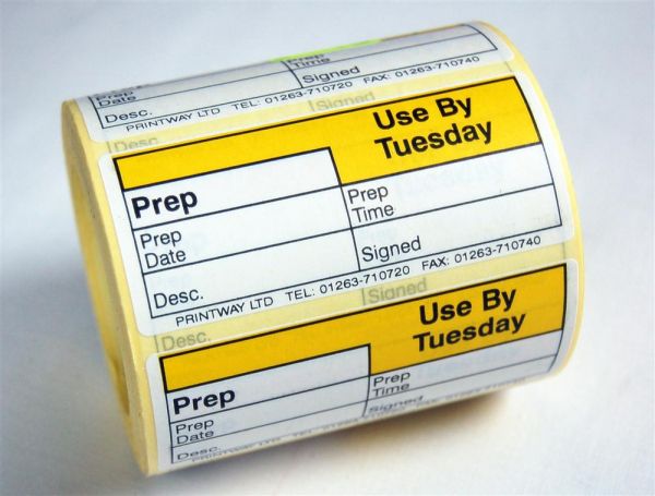 Blank (Prep day blank) label - use by Tuesday