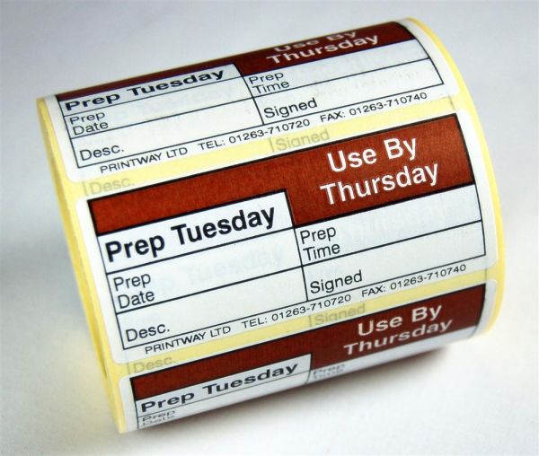 Prep Day Printed label - use by Thursday