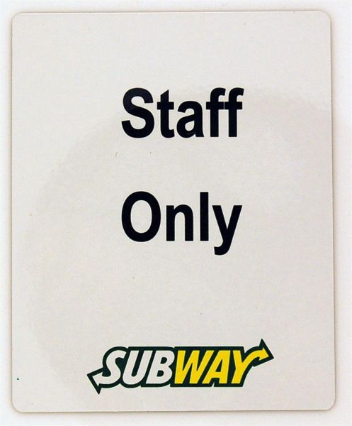Subway White Staff Only Sign (80x100mm)